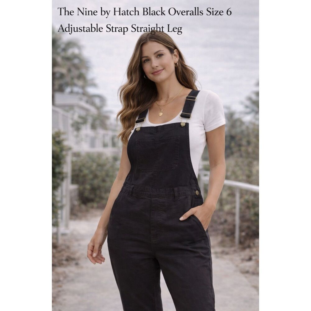 The Nines by Hatch Black Maternity Overalls Size 6 Adjustable Strap Straight Leg